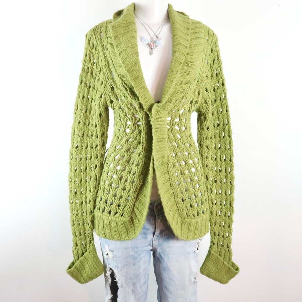 olive green open knit cardigan y2k
